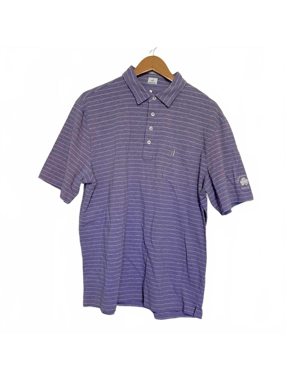 Johnnie-O Periwinkle and Gray Neese Striped Embroidered Golf Polo | Size XL
